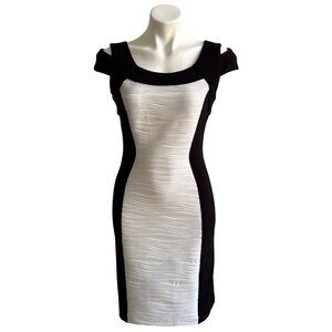 Joseph Ribkoff Black & White Textured Bodycon Dress Size 8 Cap Sleeves